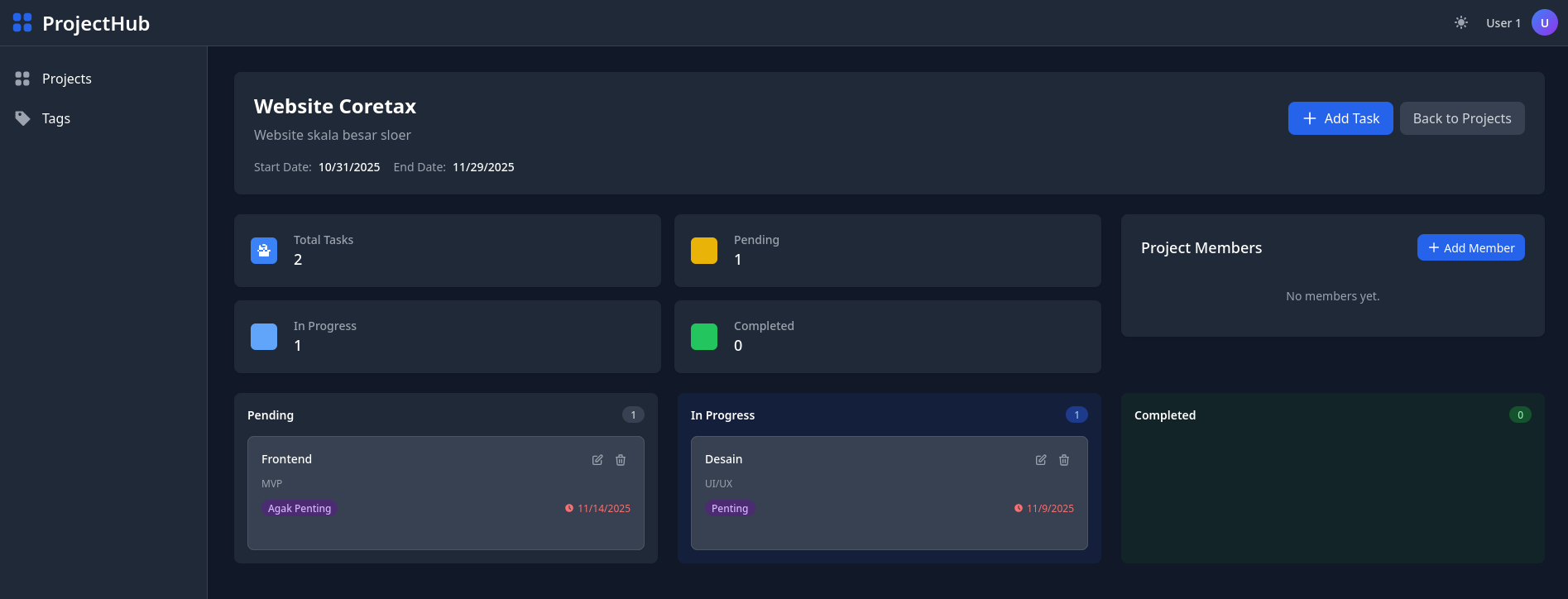 ProjectHub project page